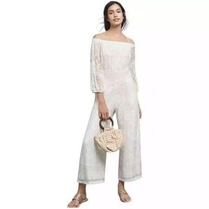 Anthropologie Farm Rio Elliot Off The Shoulder Jumpsuit XS White Lace Boho Bride